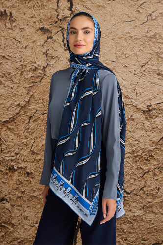 Ribbon Silk Shawl Navy - 3