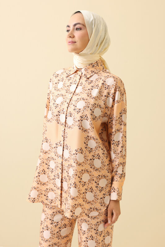Rings Cream Crepe Silk Pajama Shirt - 1