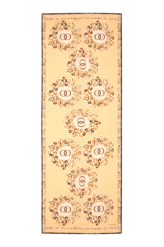 Rings Cream Crepe Silk Shawl - 1