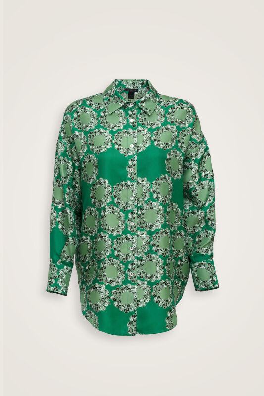 Rings Green Crepe Silk Pajama Shirt - 2
