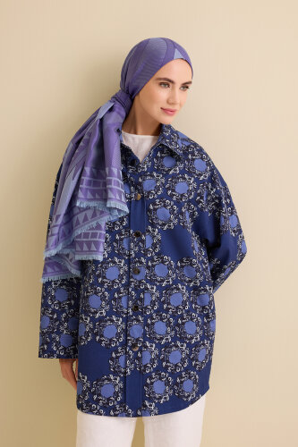 Rings Navy Blue Cotton Jacket - Imannoor