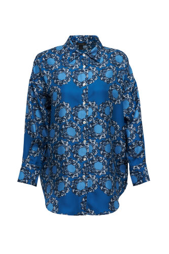 Rings Navy Blue Crepe Silk Pajama Shirt 