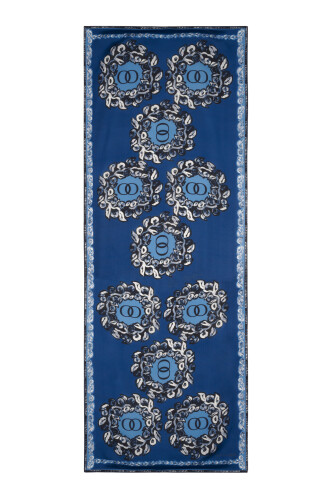 Rings Navy Blue Crepe Silk Shawl 80x210 