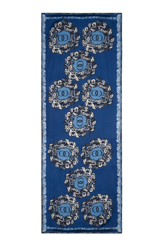 Rings Navy Blue Crepe Silk Shawl 80x210 - 1