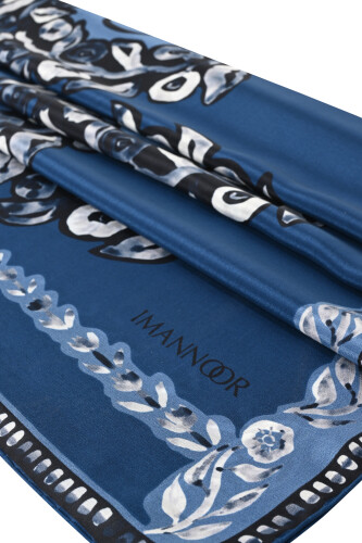 Rings Navy Blue Crepe Silk Shawl 80x210 - 2