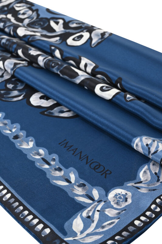 Rings Navy Blue Crepe Silk Shawl 80x210 - 2
