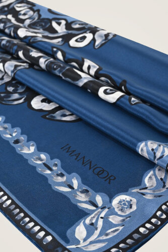 Rings Navy Blue Crepe Silk Shawl 80x210 - 2