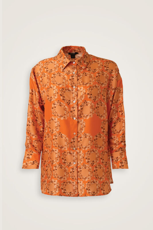 Rings Orange Crepe Silk Pajama Shirt - 2