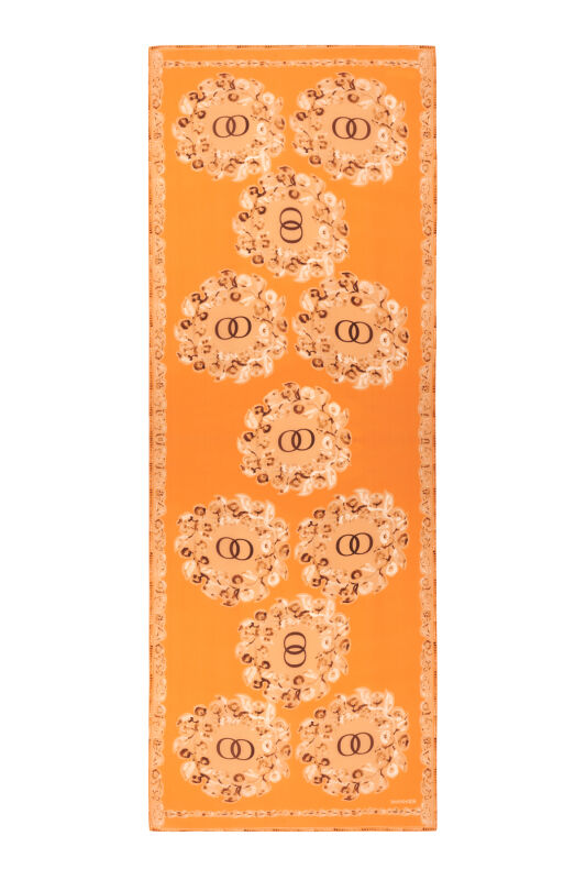 Rings Orange Crepe Silk Shawl - 1