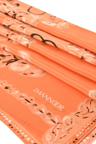 Rings Orange Crepe Silk Shawl - 2