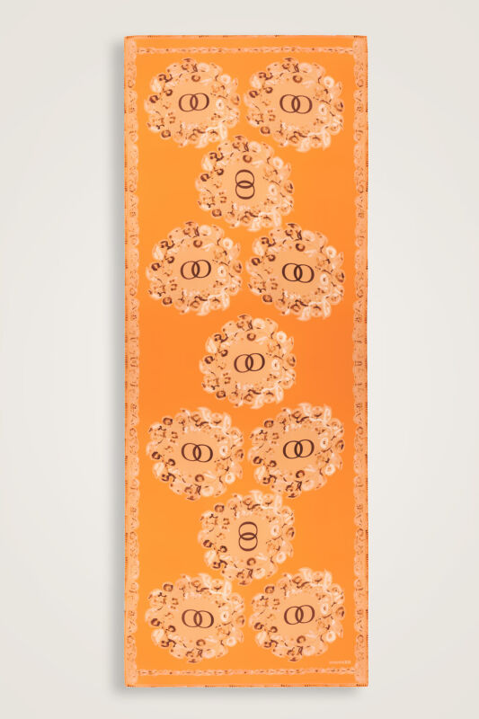 Rings Orange Crepe Silk Shawl - 1