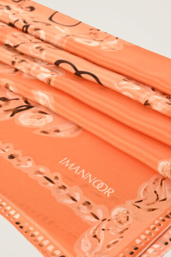 Rings Orange Crepe Silk Shawl - 2