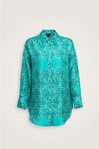 Rings Turquoise Crepe Silk Pajama Shirt - 2