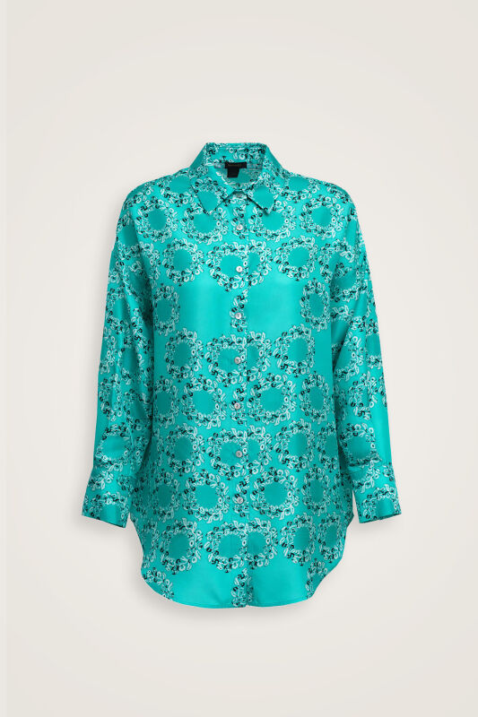 Rings Turquoise Crepe Silk Pajama Shirt - 2