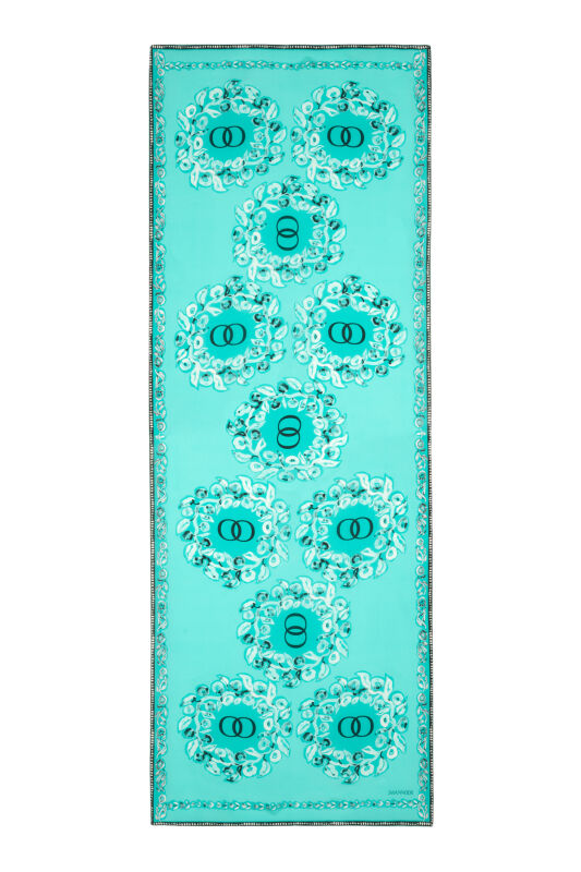 Rings Turquoise Crepe Silk Shawl - 1
