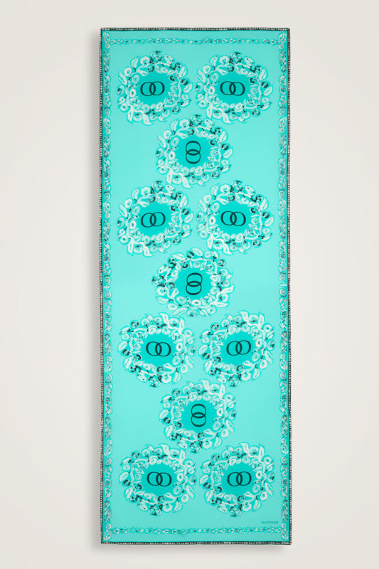 Rings Turquoise Crepe Silk Shawl - 1