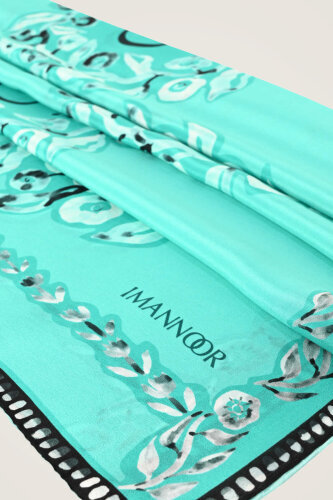 Rings Turquoise Crepe Silk Shawl - 2