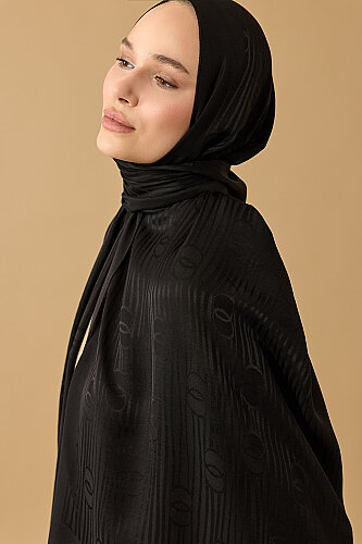 River Logo Black Naia Lyocell Jacquard Shawl - Imannoor