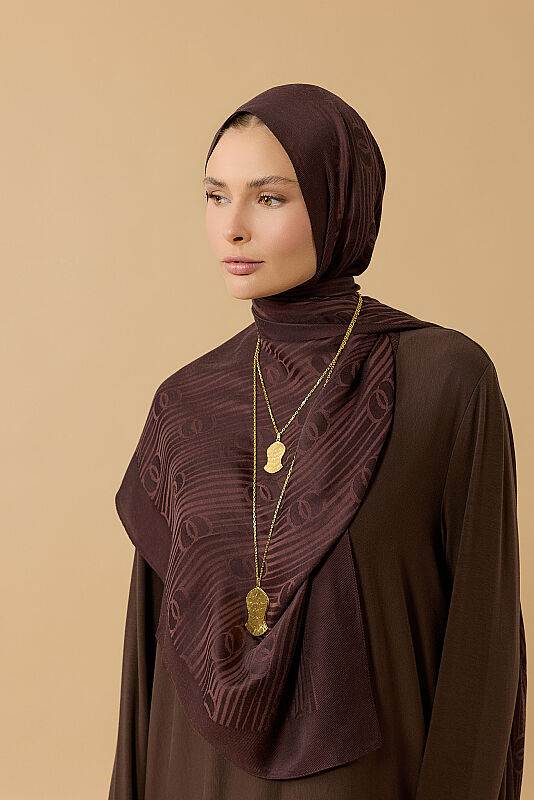River Logo Brown Naia Lyocell Jacquard Shawl - 1