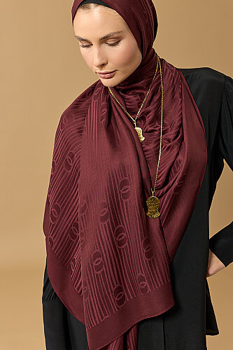 River Logo Burgundy Naia Lyocell Jacquard Shawl - Imannoor