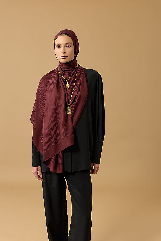 River Logo Burgundy Naia Lyocell Jacquard Shawl - 5