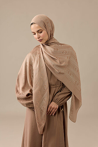River Logo Dark Beige Naia Air Jacquard Shawl - Imannoor