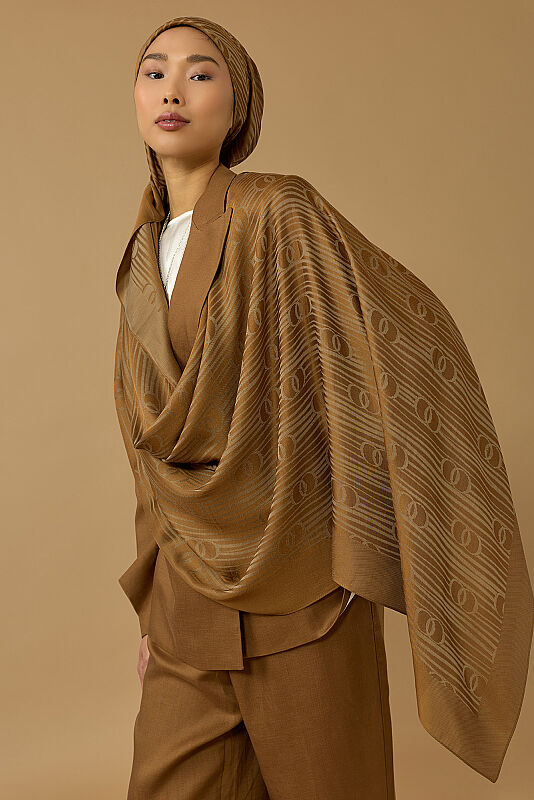 River Logo Khaki Naia Lyocell Jacquard Shawl - 1