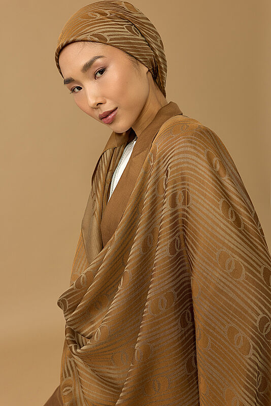 River Logo Khaki Naia Lyocell Jacquard Shawl - 5