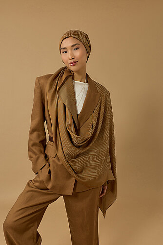 River Logo Khaki Naia Lyocell Jacquard Shawl - 6
