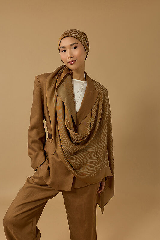 River Logo Khaki Naia Lyocell Jacquard Shawl - 6