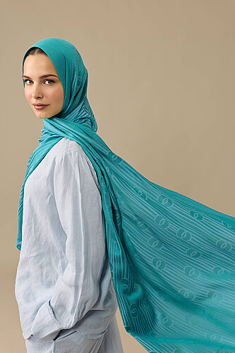 River Logo Light Blue Naia Air Jacquard Shawl - Imannoor