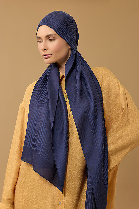 River Logo Navy Blue Naia Lyocell Jacquard Shawl - 5