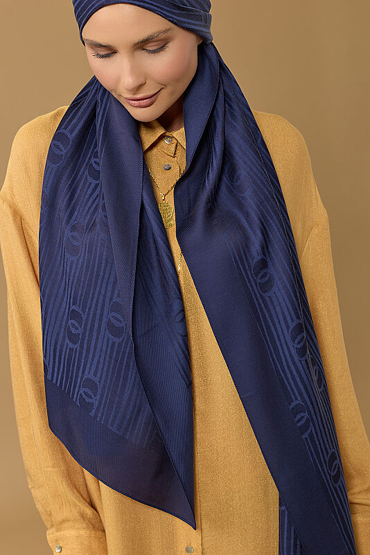 River Logo Navy Blue Naia Lyocell Jacquard Shawl - 6