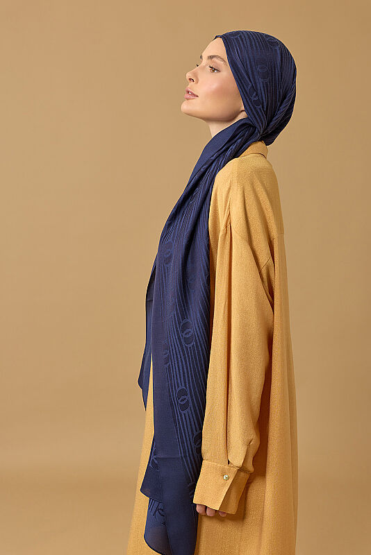 River Logo Navy Blue Naia Lyocell Jacquard Shawl - 3