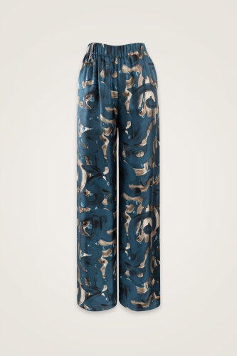 River Road Beige-Indigo Twill Silk Trousers - 1