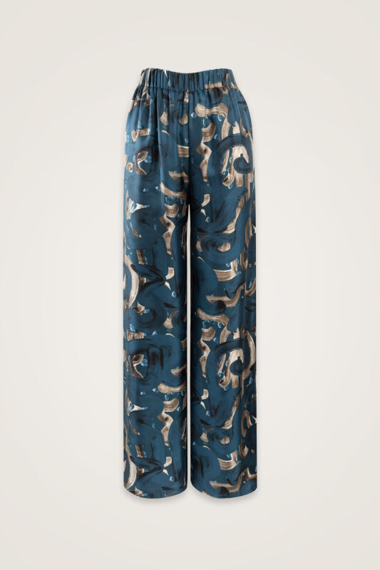 River Road Beige-Indigo Twill Silk Trousers - 1