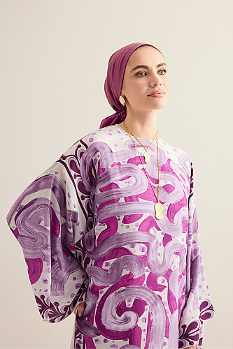 River Road Lilac-Fuchsia Crepe Silk Dress - 7