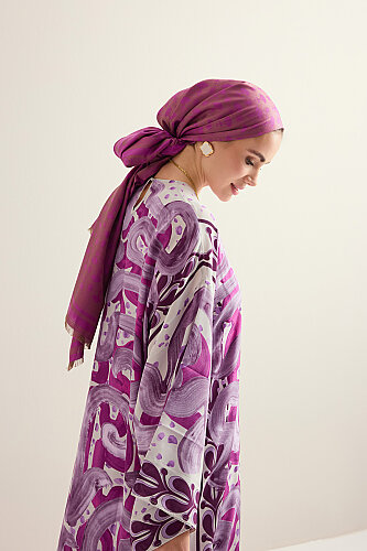 River Road Lilac-Fuchsia Crepe Silk Dress - 3