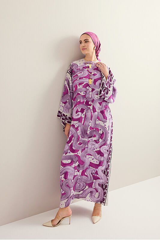 River Road Lilac-Fuchsia Crepe Silk Dress - 5