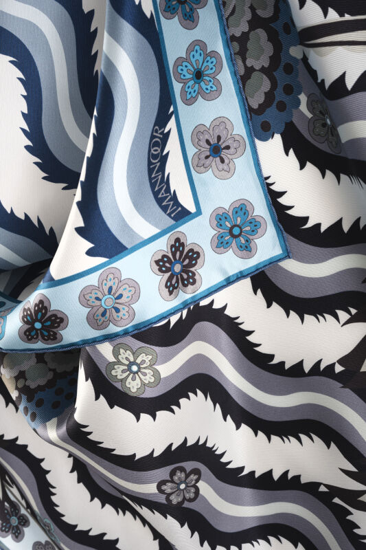 River Rose Blue-Gray Double-Sided Twill Silk Scarf - 2