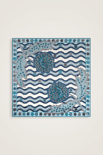 River Rose Blue-Gray Double-Sided Twill Silk Scarf 