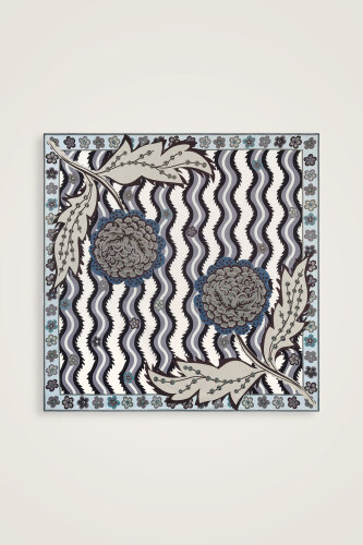 River Rose Blue-Gray Double-Sided Twill Silk Scarf - 3