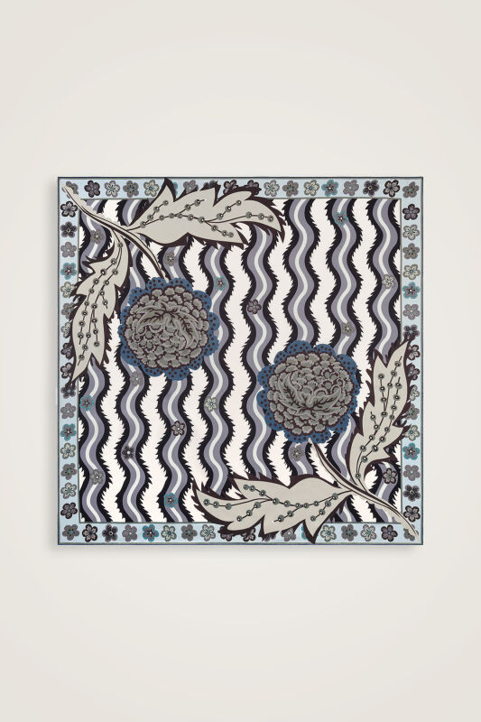 River Rose Blue-Gray Double-Sided Twill Silk Scarf - 3