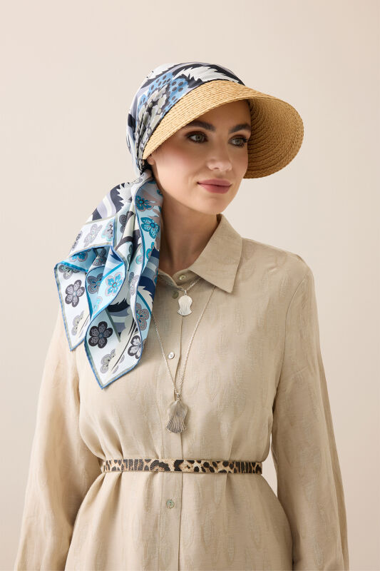 River Rose Blue-Gray Double-Sided Twill Silk Scarf - 5