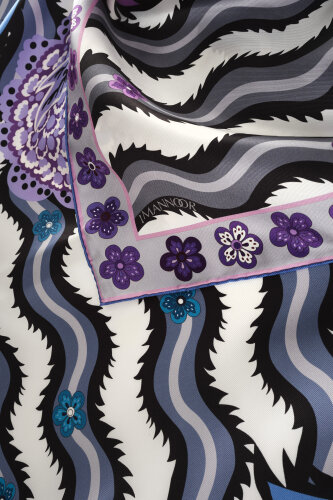 River Rose Blue-Pink Double-Sided Twill Silk Scarf - 2