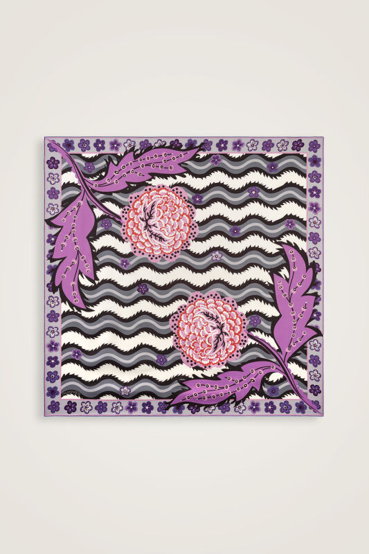 River Rose Blue-Pink Double-Sided Twill Silk Scarf - 3