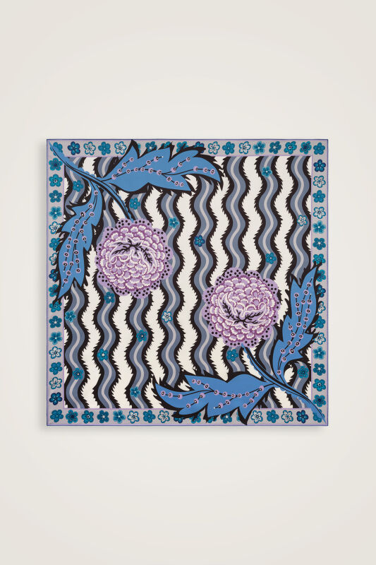 River Rose Blue-Pink Double-Sided Twill Silk Scarf - 1