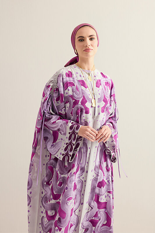 Riverside Lilac-Fuchsia Crepe Silk Abaya - 7