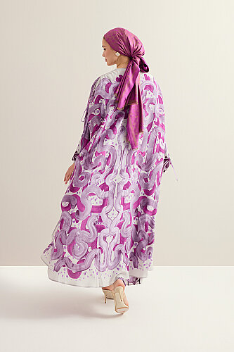 Riverside Lilac-Fuchsia Crepe Silk Abaya - 5