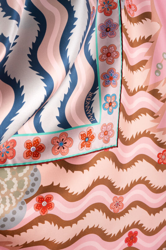 Rose Coral-Mint Double-Sided Twill Silk Scarf - 2